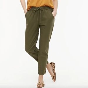 J. Crew Linen-Cotton Drawstring Pant in Loden Green